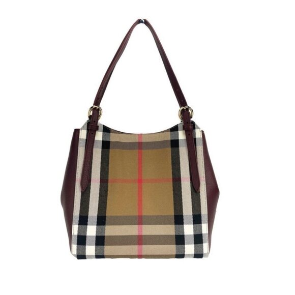 Burberry Small Canterbury Leather House Check Canvas Shoulder Tote Bag M… - Picture 1 of 16